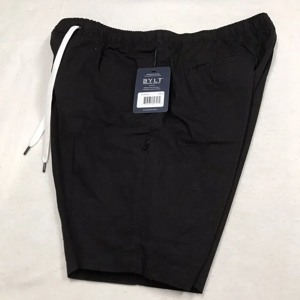 NWT BYLT Cargo Shorts Men 2XL XXL 36W Black Rip Stop Drawstring Zip Fly